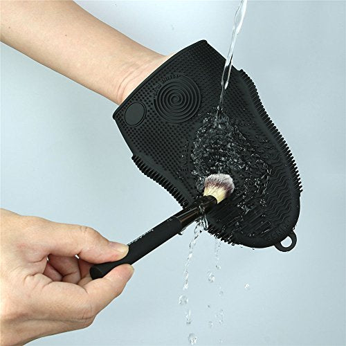 Makeup Brush Cleaner Mat Mitt Glove Silicone Cosmetic Cleaning Scrubber Tool for Face Brushes and Eye Brush Washing Pad Black - color: Black