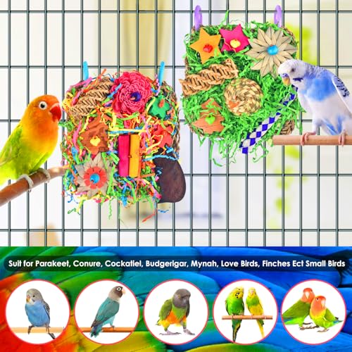 KATUMO Bird Toys - Parrot Grass Mat Foraging Wall Toys Shredder for Cockatiel, Conure, Lovebird, Budgie, Parakeet - Small Medium Birds - color: Green+Colorful