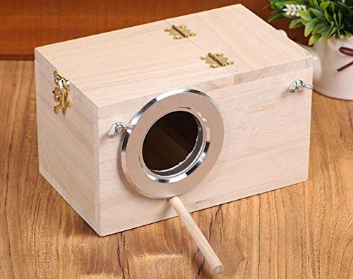 YJJKJ Wood Parakeet Nest Box with Natural Nesting Pads, Breeding Bird Cage House for Lovebirds Cockatiel Parrotlets Budgerigar Small Parrot - size: S