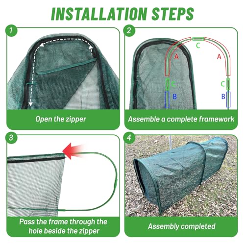 Chicken Runs for Yard,79" & 157" Extra Long Foldable Chicken Tunnels for Outside,All-in-One Kit with Sun Protection Net, Removable Door, Frame & Tools (Green, 79 * 21 * 32 inches) - size: 79*21*32 inches