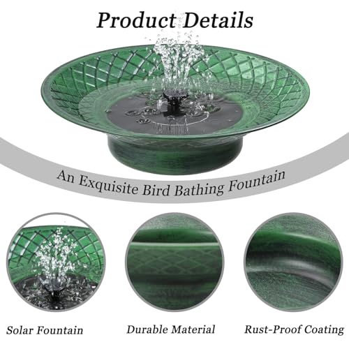 12.6" Bird Bath for Outside, Solar Bird Bath Fountains, Bird Bath Bowl Outdoor, Solar Powered Bird Baths for Garden Patio Decor (Green) - color: Green
