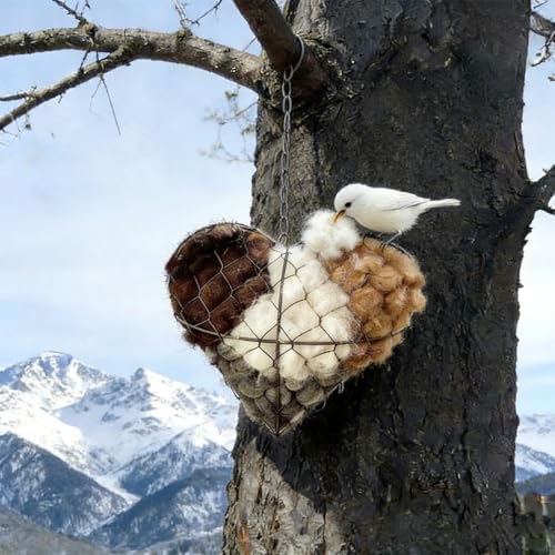 Handmade Alpaca Fiber Bird Nesting Heart,Alpaca Bird Nesting Material,Bird Nesting Material Holder,Alpaca Fiber Bird Nesting Box for Wild Birds,for Garden,Yard & Bird Lover (2PCS) - color: 2PCS