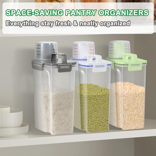 TBMax Rice Container Cereal Storage Container 2 Pack 5 Lbs, Kitchen Pantry Dry Food Storage Holder with Easy-Pouring Spout & Handy Cup, Small Pet Dog Cat Food Dispenser for Daily Feeding -Grey - color: Grey 3+3Qt