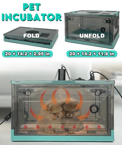 Puppy Incubator with Temperature Control & Ventilation Fan, Dual-Heating Modules (Pad+Lamp) and Oxygen Tube, Incubator for Puppy/Kitten | Brooder for Dogs, Chicks, Birds & Newborn Critters (55L)