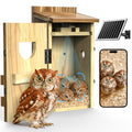 Screech Owl Nesting Box with Camera,Isolated Camera Bay,Owl House,Solar | 2.4G WiFi,2K HD,Night Vision Camera,Included Wood Shavings for Outdoor Yard Nesting,Solar Powered