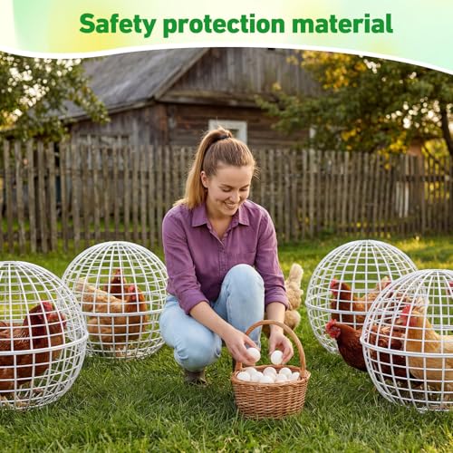 Leinuosen 4 Pack Chicken Ball Cage Movable Mesh Rabbit Coops Plastic Detachable Rolling Safety Hutch Prevents Dog Bites Horse Trampling for Bird Duck Outdoor(White) - color: White