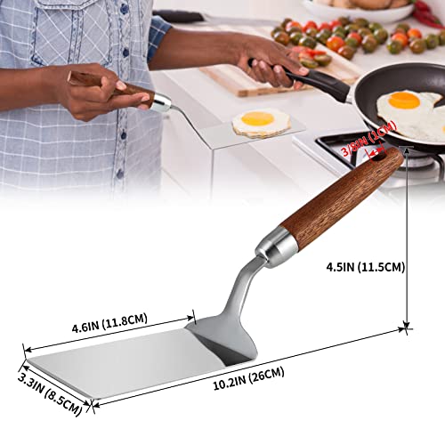 Stainless Steel Spatula with Wooden Handle, Nonstick Pancake Turner, Fried Egg Flipper for Cooking, Frying, Grilling, Baking, BBQ