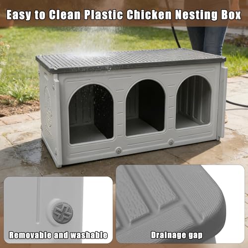 Chicken Nesting Box with 3 Doors for Backyard, Plastic Nesting Box | for Chickens, Waterproof Chicken Coop Easy to Clean & Assemble, for Outdoor Chicken Coop Backyard