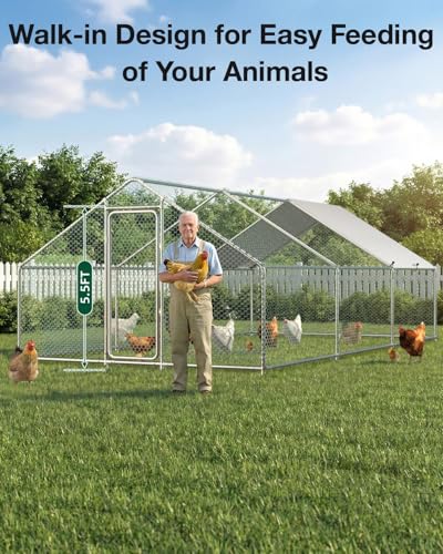 Esright Metal Chicken Coop Run, 20x10 Ft, Spire Roof | Rust-Resistant Galvanized Steel Tube with Wire Mesh, 420D Oxford Fabric Waterproof Cover - size: 234.0"L x 120.0"W x 76.8"H