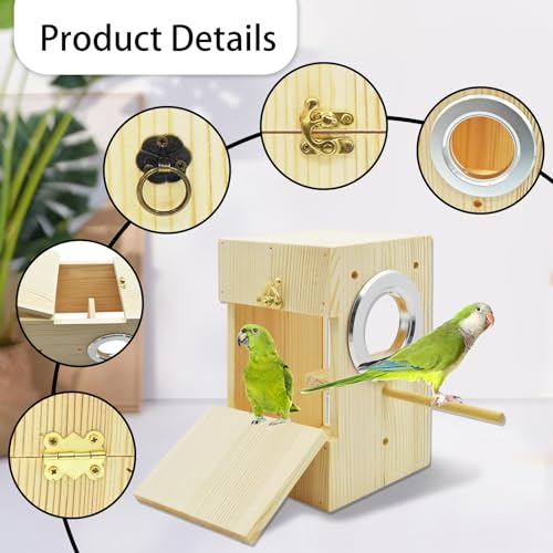 kathson Parakeet Nesting Box Transparent Bird House Bird Nest Box for Cage Parrot Nesting Boxes Wooden Breeding Box for Cockatiel Lovebirds Budgie Finch Canary(M) - size: [L:8.9 x 5.9 x 5.9 lnches]