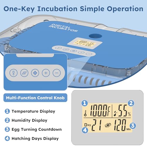 Egg Incubator for Hatching 70 Chicken, Duck, Quail & Goose Eggs – Automatic Egg Turner, Humidity & Temperature Control, Built-in LED Candler, Auto Water Refill, 360° Clear View Digital Poultry Hatcher