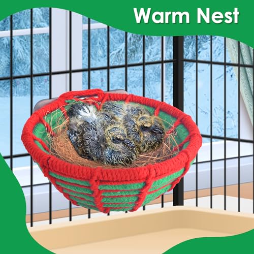 KATUMO Bird Nest, 5.3in Cockatiel Breeding Nest Parakeet Bed with Natural Coconut Fiber Bedding for Budgie, Parakeet, Cockatiel, Conure, Lovebird, Canary, Finch, Small Birds - color: Green+Red