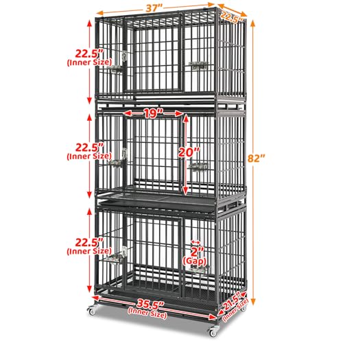 Homey Pet 37 Inch Three Tiers Stackable Dog Crates for Medium Dogs | Indestructible Heavy Duty Dog Crate Cage with Lockable Wheels, Removable Tray, Opent Top, Escape Proof Locks, Bowls - size: 37"L - 3 Tiers