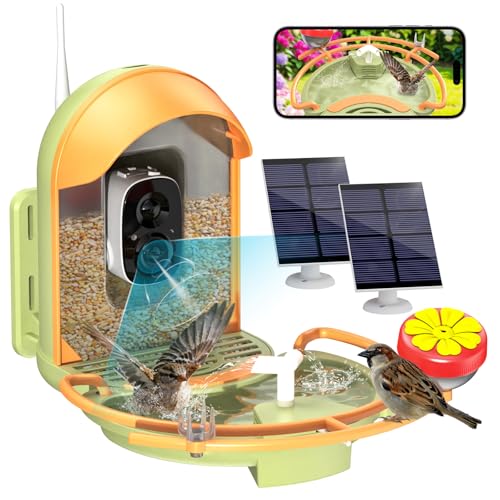 Bird Feeder with Camera, Smart Birdfeeder with Cam Solar Powered, 2K HD Video, AI Identification, Instant Arrival Alerts, IP66 Bird Bath & Feeder,Gift for BirdLover (with Pump, Green) - color: Green, style: With Pump