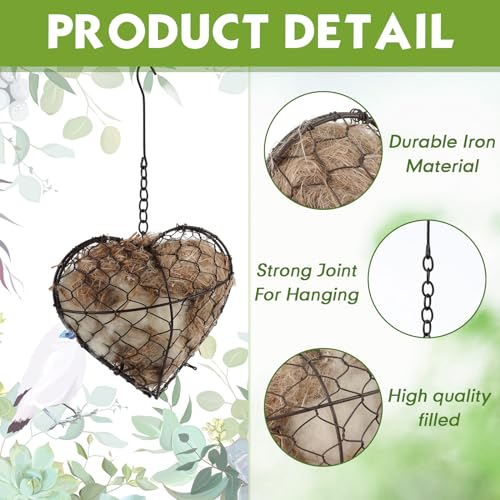 2 Pcs Bird Nesting Material, Hummingbird Nest, Natural Nesting Fiber Cotton, Refillable Nestings Accessories for Wild Bird, Enjoy Birds Gardening Outside, Garden Decoration Gifts (Heart Shaped) - size: Heart Shaped