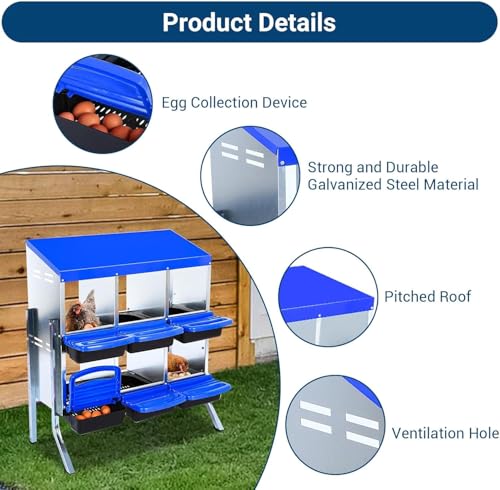 Chicken Nesting Box,Chicken Egg Laying Box with 6 Compartments, Roll Away Eggs Laying Boxes, Nesting Boxes, Indoor & Outdoor Use,Easy Egg Collection, Easy Cleaning - color: Blue, size: 6 holes with legs