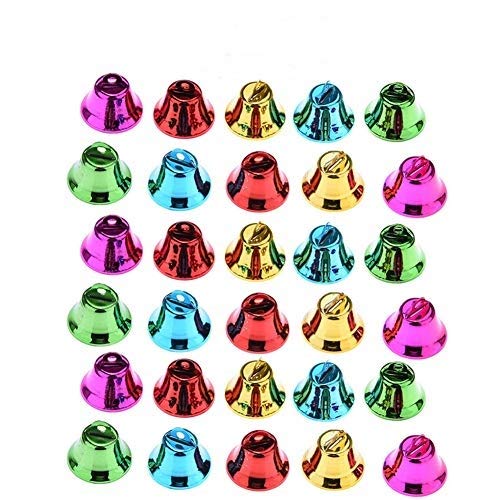 Litewoo Bird Bells Chew Toy for Parrot Cockatiel Budgie Conure, 30 PCS | Electroplated metal bells, 0.98in, bright colors & sweet sounds attract birds, fit small parrots/parakeet/lovebird/finch