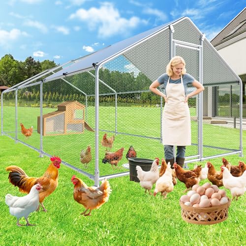 Large Chicken Coop Chicken Runs for Yard with Cover Outdoor Metal Pet Pens Poultry Cage Duck Rabbit House Backyard Use - size: 19.2'Lx9.84'Wx6.6'H
