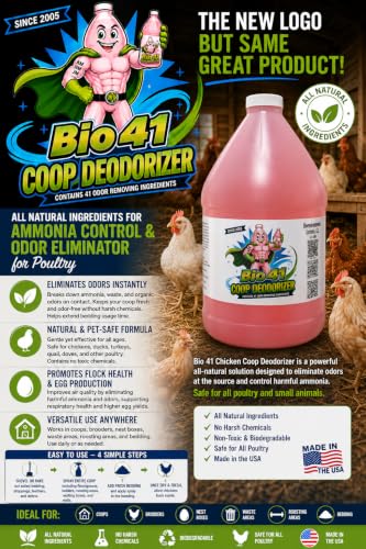 Chicken Coop Deodorizer - All Natural Ingredients for Ammonia Control and Odor Eliminator for Poultry - Works in Coops,Brooders,Nesting Boxes, Waste Areas, Roosting Areas, Bedding - One Gallon