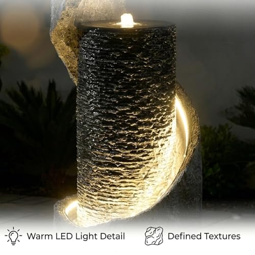 35.5" Tall Outdoor Water Fountain with LED Lights, Resin Cascading Waterfall Feature, Large Indoor/Outdoor Garden Fountains for Patio, Backyard, Porch and Home Decor - color: Gray