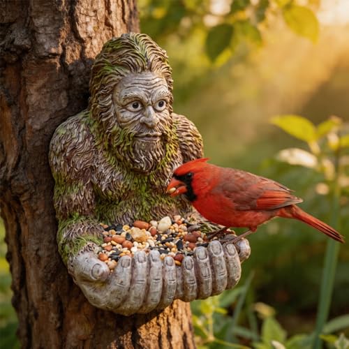 2026 New Extra Large Bigger Bigfoot Bird Feeder for Outdoors - Hand-Painted Garden Sculpture & Wild Bird Feeder, Large Capacity with Hidden Hook, Unique Gift for Bird Loverse