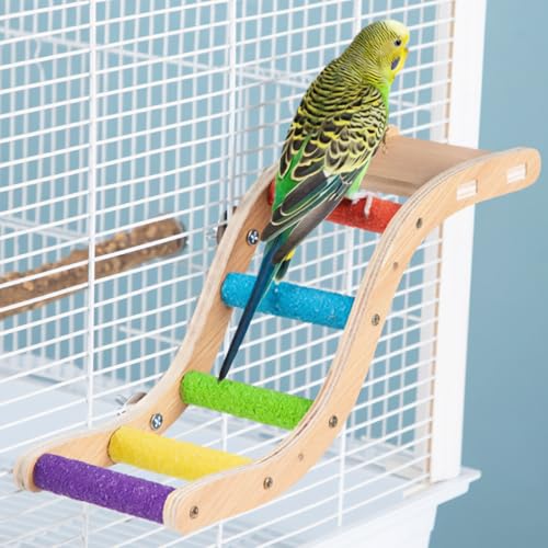 Bird Perch Stand for Beak Grinding and Claw Trimming - Anti-Slip Colorful Climbing Ladder - Natural Wood and Resin Bird Cage Accessories for Parrot Parakeets Lovebird Budgies Cockatiels Conures