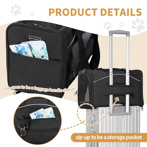 ‌Petsfit Airline Approved Pet Carrier for Small Dogs & Cats, 19x9x12 TSA Approved Carrier, with Removable Dual-Sided Padding (2-Way Placement) - Fits Under Most Airplane Seats, Escape Proof (Black) - color: Black, size: 19.0"L x 9.0"W x 12.0"H