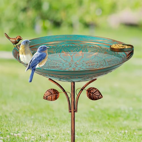 Metal Bird Baths for Outdoors, 39" H Birdbath with 13 Inch Bowl | Standing Bird Bath & Bird Feeder with Stake for Outside Garden Patio Yard Lawn Decor,Green - color: Green