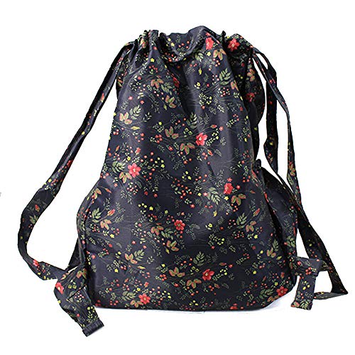 Van Caro Drawstring Backpack String Bag Sport Gym Sackpack Cinch Water Resistant Nylon Large Capacity Shopping Yoga Bag,Blue with Red Flower - color: 5898 Blue With Red Flower