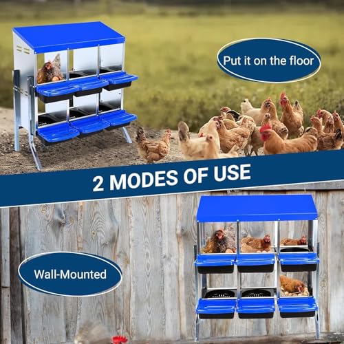 6-Hole Chicken Nesting Box with Removable Lid, Metal Chicken Coops with Roll Away Design/Easy Egg Collection/Ventilation Holes, for Chickens Coops, Duck and Hens - color: Blue, size: 6 holes with legs