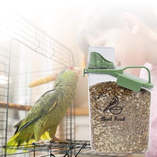 Bird Seed Storage Container Portable-3 Qt/2.8 L Clear Plastic Airtight Wild bird Seed Dispenser food with Measuring Cup|BPA Free-Green - color: Green