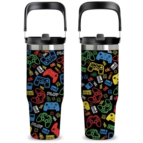 Game Gift for Boys Girls - 30oz Stainless Steel Insulated Tumbler with Top Handle, Leak-Proof Tumbler for Gamer, Games Travel Coffee Mug for School Travel, Game Lover Christmas Gifts Cup(1pc) - color: Game2