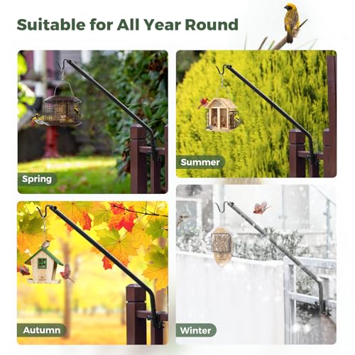 Kingsyard Heavy Duty Deck Hook, 27"-39" Adjustable Metal Deck Railing Hooks for Hanging Bird Feeders, Planters, Suet Baskets, Lanterns, Wind Chimes, Clamp Mounted - size: 27"-39" Clamp Mounted