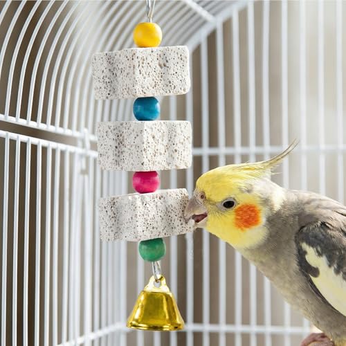 3 Pack Bird Cuttlebone Chewing Toys, Natural Lava Stone Calcium Block Beak Grinder, Bird Toy Cage Accessories for Parakeets Cockatiels Budgies Conures