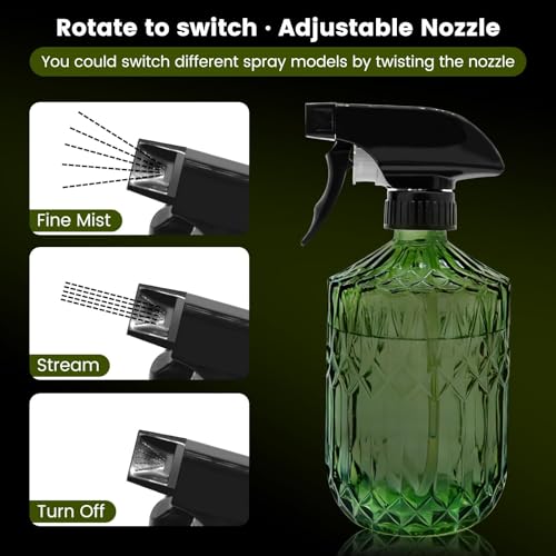 Plant Mister Fine Mist Water Spray Bottle for Plants | Handheld Glass Spray Bottles with Adjustable Nozzle - Indoor Flower Plant Gardening Cleaning- Light Green 0.43L/15.17oz