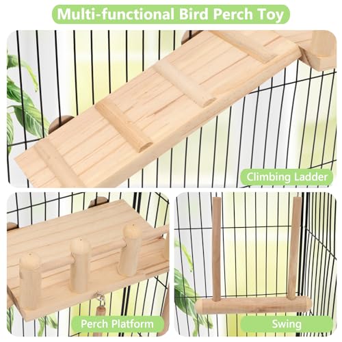 Wontee Bird Perches Platform Swing with Climbing Ladder Bird Cage Accessories Play Gym Exercise Stand for Parrots Budgies Parakeets Caique Senegal Cockatiels Conures