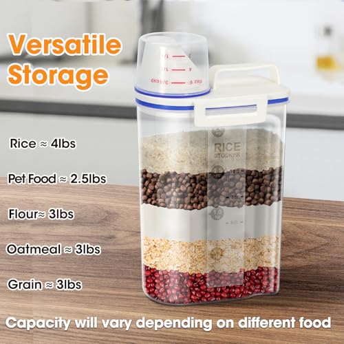 TBMax Rice Container 4 Lbs / 2 Kg Rice Dispenser with Measuring Cup, BPA-Free Plastic Kitchen Pantry Food Storage Holder for Oatmeal Flour Grain, Small Pet Cat Dog Food Container - color: Blue