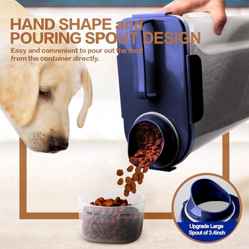 TIOVERY Dog Food Storage Container, 5-7 Lbs Airtight Pet Food Container, Cat food Container Dispenser with Portable Handle, Pouring Spout and a Collapsible bowl for Dogs Cats Navy Blue/6Qt - color: Blue 6Qt