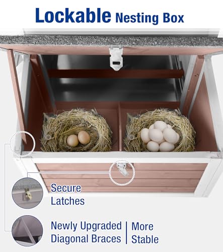 Chicken Coop Outdoor Weatherproof Chicken House with Lockable Nesting Box Slide-Out Cleaning Tray 2 Round Perches & Elevated Predator-Proof Base for 2-4 Chickens Ducks Brown - color: Brown
