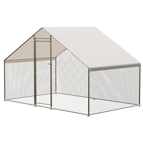 Large Metal Chicken Coop, Large Chicken Run, Walk-in Poultry Cage with Waterproof and Anti-UV Cover for Outdoor Yard Farm Use (9.8' L x 6.5' W x 6.6' H)