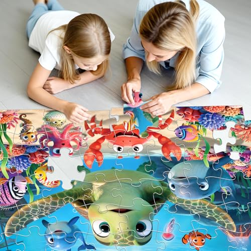 Jumbo Floor Puzzle for Kids, 48 Piece Animal Sea Turtle Puzzle Ages 3-8 | Extra-Thick Easy-Grip Pieces Form a 35.4 x 23.6-Inch Underwater Scene,Preschool Learning Educational Gift for Boys and Girls