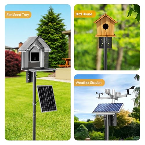 Bird House Pole Kit, Heavy-Duty Adjustable Pole for Outdoors with 5 Prongs Base,Metal Universal Support Pole for Bird Feeders,Solar Pannel,Black