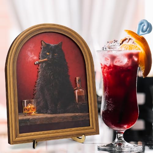3D Funny Black Cat Smoking Wall Art Sign for Man Cave Decor, Whiskey Bar Cat Portrait Decor, 8x10 Inch - color: Cat-2