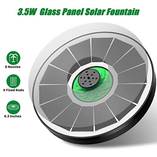 Yzert Solar Fountain for Bird Bath Glass - No Battery, 3.5W Solar Bird Bath Fountains Green Flower with 4 Fixed Rods & 7 Nozzles, Solar Powered Water Fountain for Outdoor, Pond, Pool, Garden - color: White
