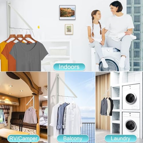 Clothes Drying Rack Folding Indoor,Laundry Room Organization,Wall Mounted Drying Racks for Laundry,Laundry Drying Rack Collapsible,Laundry Drying Rack,Retractable Clothesline (White) - color: White