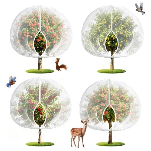 4PCS 10Ft × 10Ft Fruit Tree Netting with Zipper and Drawstring, 60 Mesh Thickened Garden Bird Netting for Blueberry Bushes, Fruits, Vegetables, Insect Bird Barrier Mesh Protective Cover - size: 10Ft × 10Ft