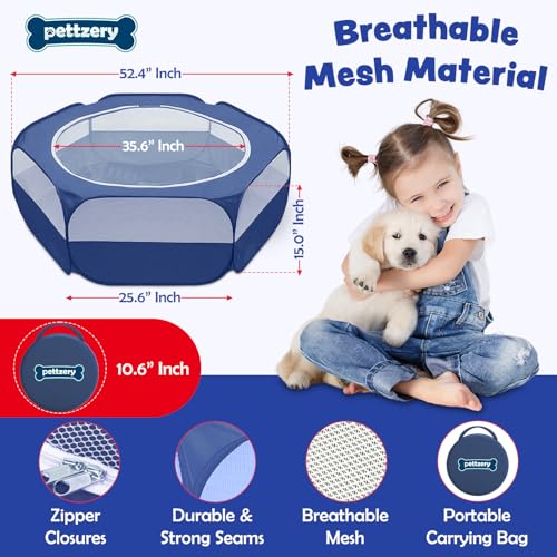 Small Animal Playpen with Zippered Top, Portable Waterproof Pet Cage (47"x23") for Kitten, Bunny, Guinea Pig, Hamster, Chicken Brooder, Indoor & Outdoor Exercise Pen, Foldable Design (Navy) - color: Navy