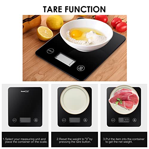 Geek Chef Digital Scale with App, Scale for Food Weight, Smart Food Nutrition Scale, Digital Kitchen Scales, Cooking Tool of Kitchen,1 lb/oz Black Glass - color: Glass Black