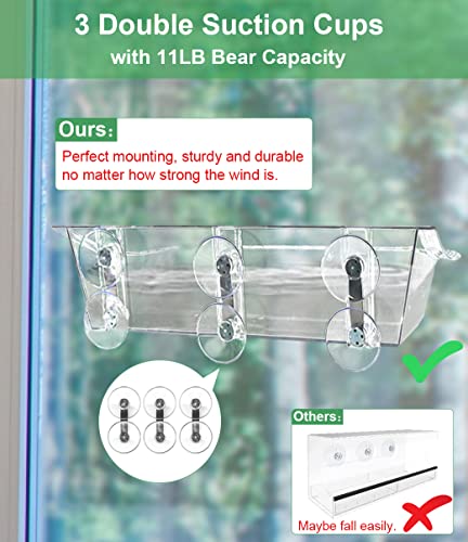 Clear Window Mounted Bird Feeder Bath, 1 Pack | Transparent Glass Birdfeeder Birdbath with Strong Suction Cups for Cats, Kids, Elderly Viewing Outside