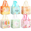 PARSUP 6PCS Happy Easter Bunny Carrot Chick Egg Hunt Gift Treat Multifunctional Non-Woven Bags with Handles,Easter Party Supplies for Gifts Wrapping, 8.3×7.9×5.9inch - color: Blue Orange Yellow Pink Green